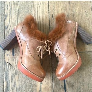 Pretty Brown Tan Boot Small Pink Cuff Booties Shoes EU 35 🤎🩷